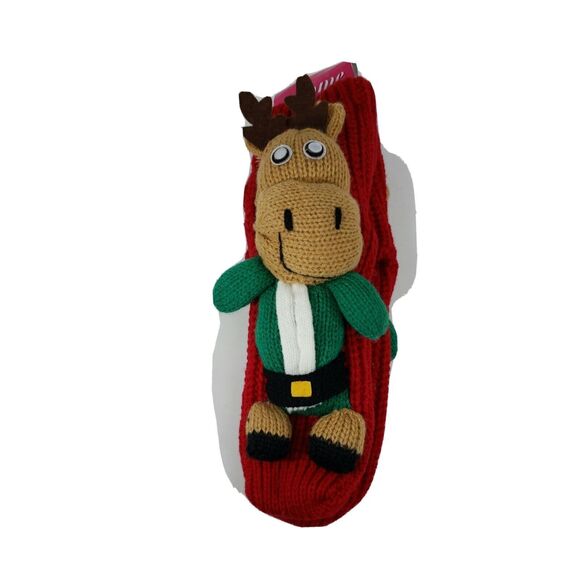 Slipper Socks Anti-Slip Womens Non-Skid Reindeer Hand Made Red Christmas Home - Picture 2 of 12